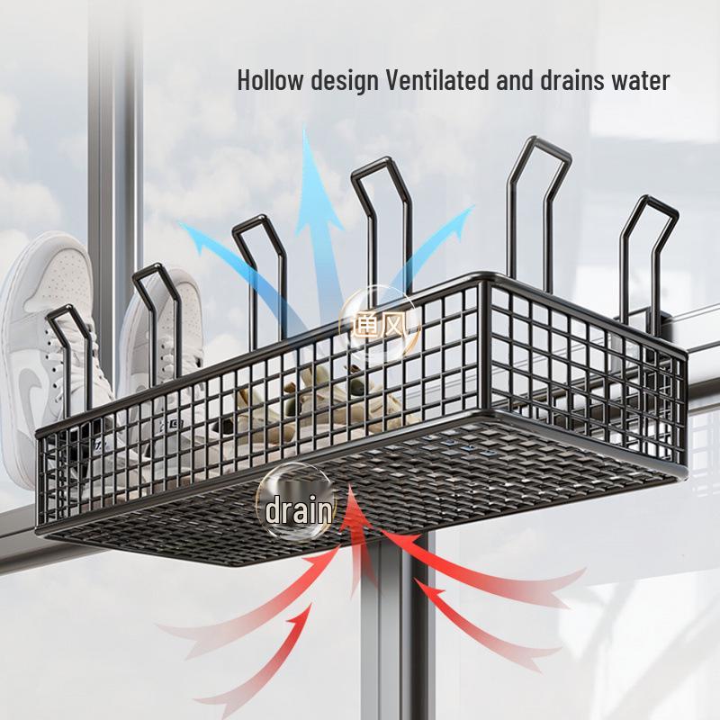 Outdoor Shoe and Clothes Drying Rack with Anti-Theft Window Hook