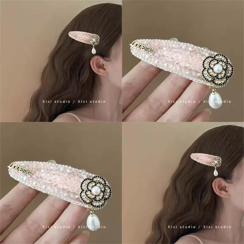 Elegant Pearl Tassel Hair Clips Women's Minority Ethnic Style Hair Accessories Full Diamond Side Clip Headwear