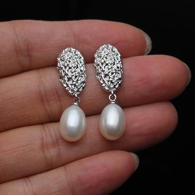 New Real Pearl 925 Sterling Silver Drop Earrings For Women Fashion Zircon Dangle earrings Natural Freshwater Pearl Jewelry Hot