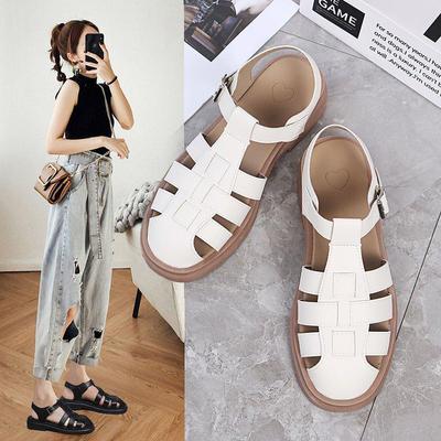 2022 Spring Women's Braided Baotou Sandals - Korean Fashion, College Style, Hollow Design, One-Word Buckle.