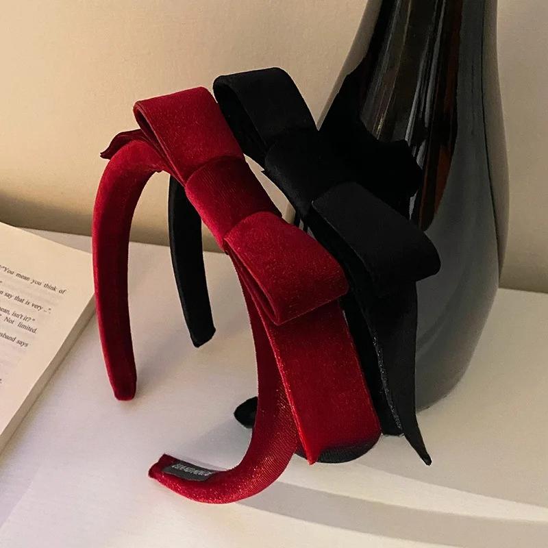 French Velvet Red Black Bow for Women Vintage Hair Hoop for Girl Elegant Floral Velvet Hairband Hair Accessories