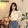 Retro White Polo Collar Long Sleeved Shirt for Women Niche and Versatile Style Design Top