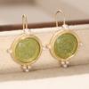 Retro Okrągłe Drukowane Kolczyki wiszące z syntetycznym szmaragdem dla Kobiet Eleganckie Wykwintne Kolczyki wiszące z imitacją perły Biżuteria Prezenty