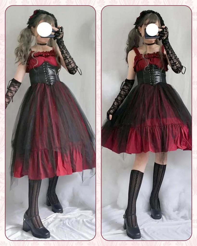 JIURUN Lolita Gothic Lolita Jumper Plus Mori Sweet Sash Gothic Lady Red One-Piece Costume, Skirt, Cosplay, Anime, Size, Girl, Lolita, Outerwear,