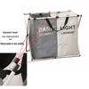 Foldable Aluminum Frame Double Compartment Laundry Basket with Handles 