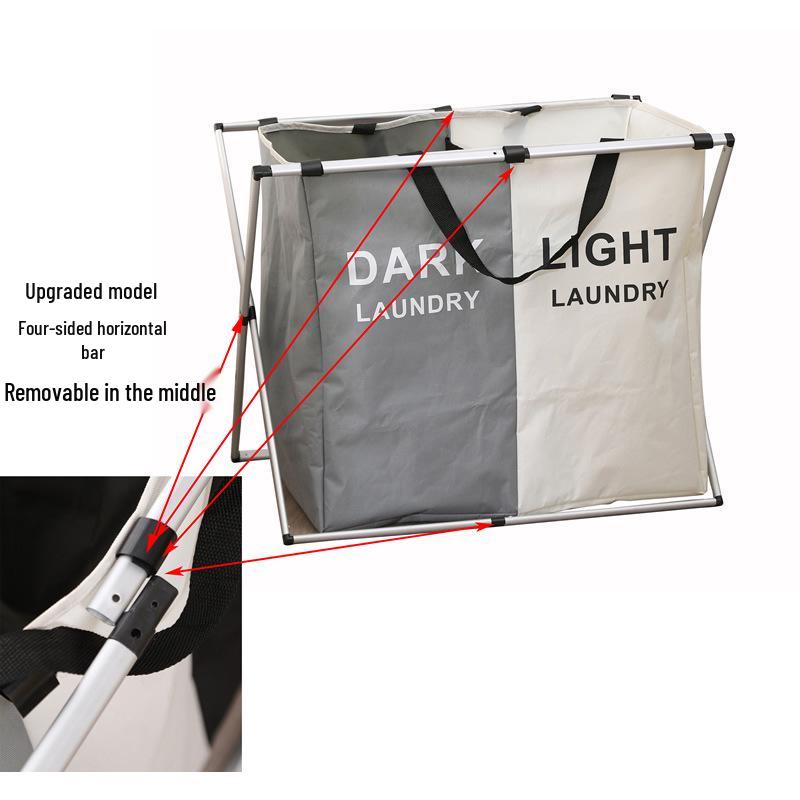 Foldable Aluminum Frame Double Compartment Laundry Basket with Handles 