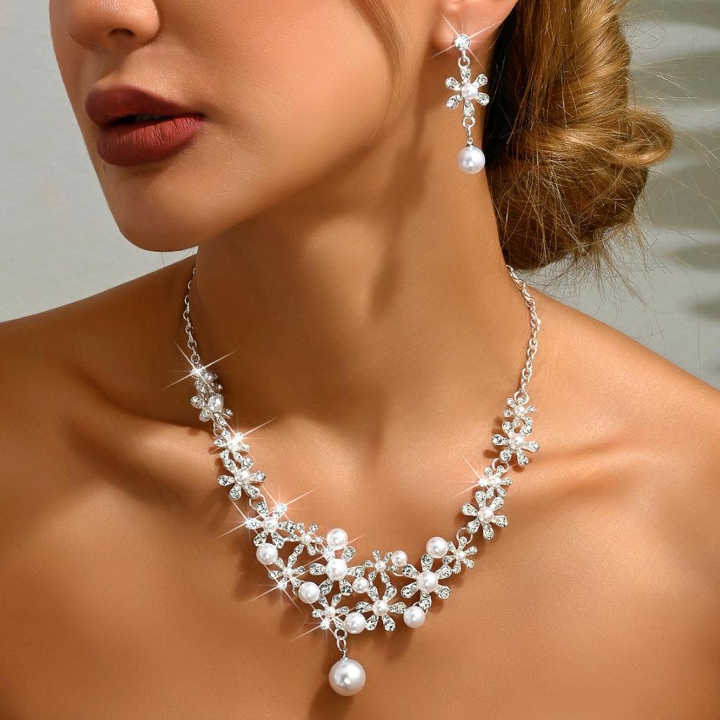 Middle East Simple Fashion Necklace Earrings Popular Necklace Two-Piece Wedding Bridal Jewelry Wedding Accessories