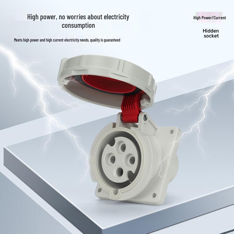 IP67 Waterproof Industrial Angled Plug Socket, 16A/32A, 3-Core, 4-Wire, 5-Pin, Flush Mount, Not Explosion-Proof