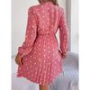 GMXIA Autumn and Winter Stylish Polka Dot Tie Waist-cinching Long-sleeved Pleated Skirt Women's Wear