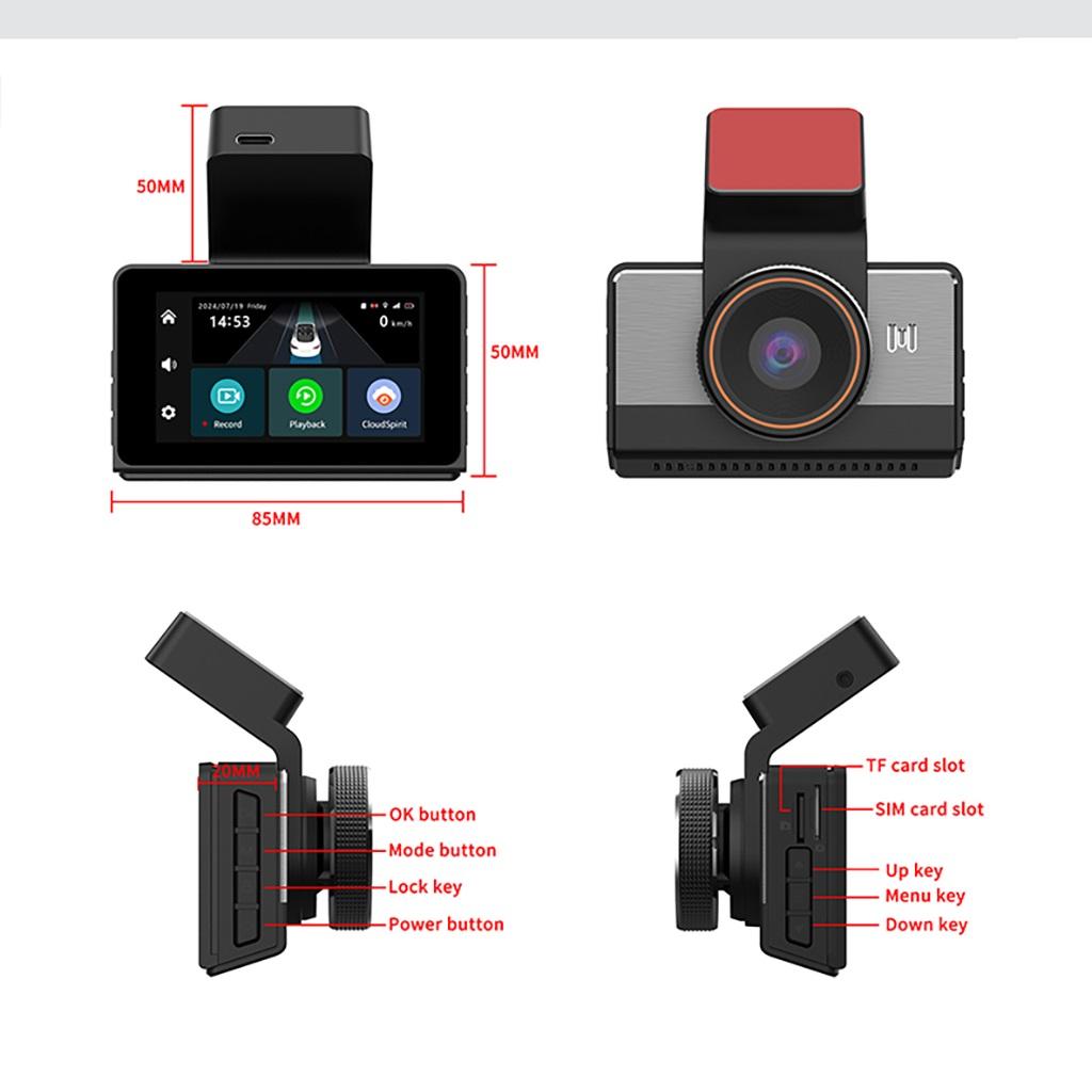 4G 2K Dual-Lens Dash Cam, 3-Inch Screen, WiFi, GPS Tracking, Remote Live Video Via Phone, 12-24V Power Supply, Car Camera