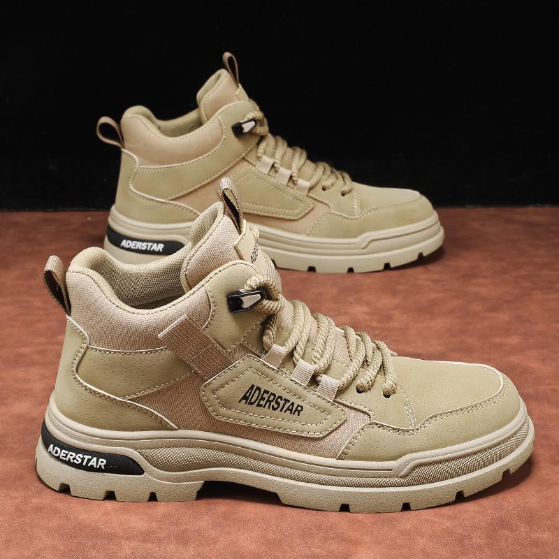 Autumn 2025 New Fashionable Workwear Boots Outdoor Trend Hiking Shoes Men's Thick Soled Gray Casual Shoes Men's  Flat Boots