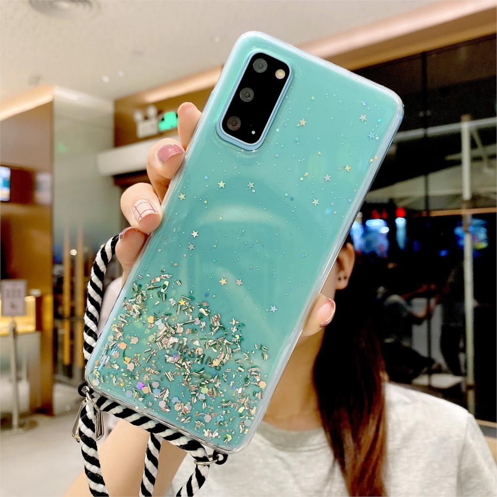 Puzdro s krúžkom na krk pre Samsung Galaxy S8 S9 S10 Plus Note 10 Lite A51 A71 5G A50 A70 A11 S20 Ultra Trblietavé Priehľadné Mäkké Kryt
