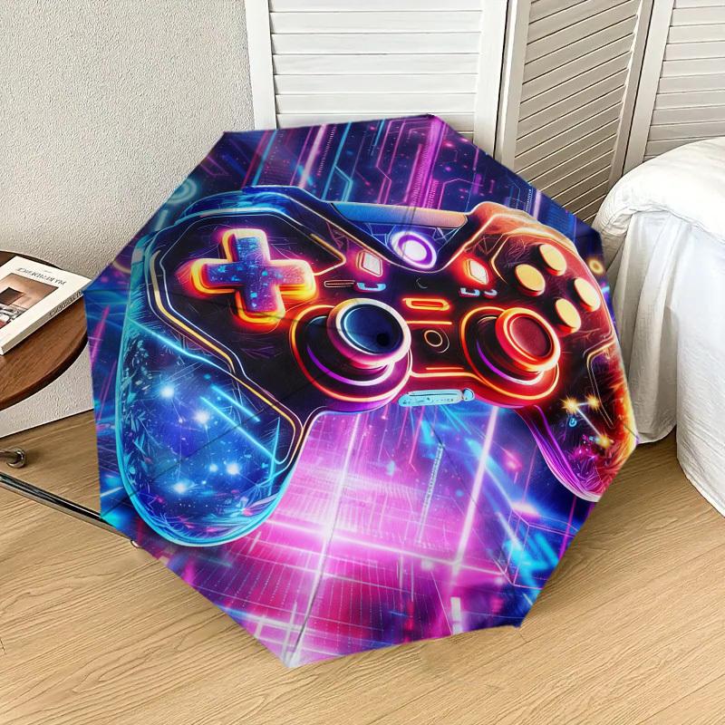1pc Neon Gaming Controller Pattern Umbrella Design Automatic Opening and Closing Umbrella, High-quality Travel Umbrella, c1128158