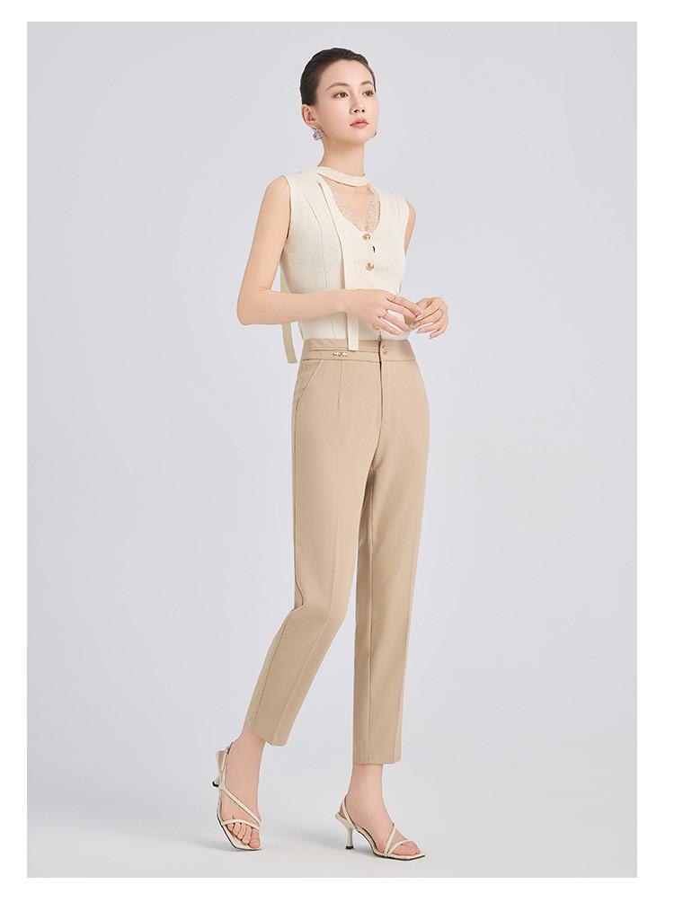 Summer High-Waisted Slimming Solid Color Commuting Women's Nine-Point Casual Pants