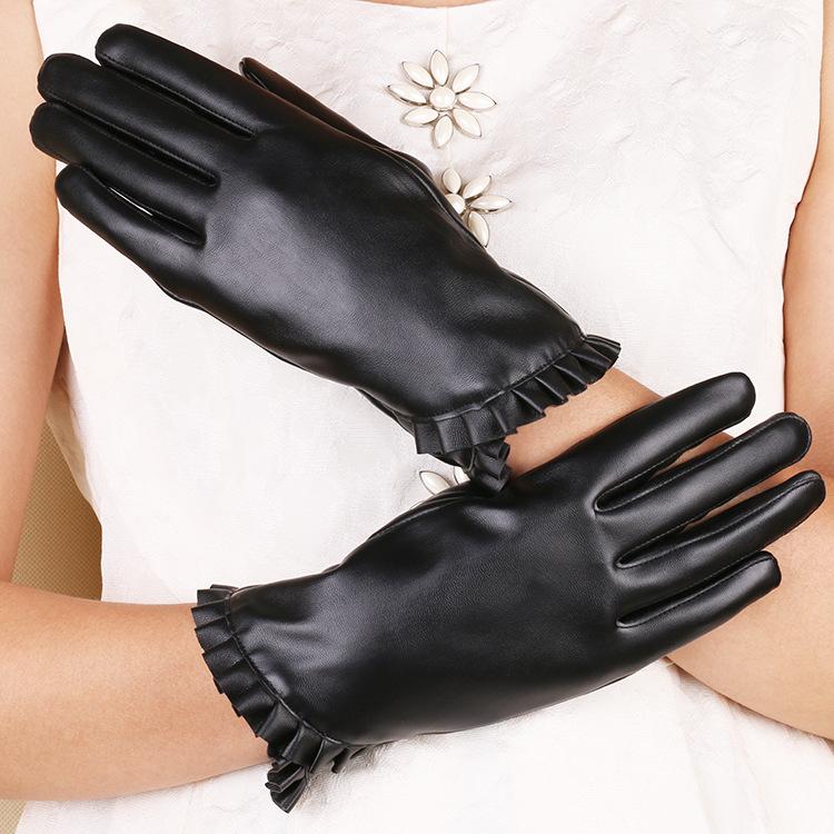 

Осень и Зима Женские Теплые Перчатки Модные Кружевные Кожаные Корейская Версия Плюс Бархат Защита от Холода Водонепроницаемые Модные Перчатки с Сенсорным Экраном average size