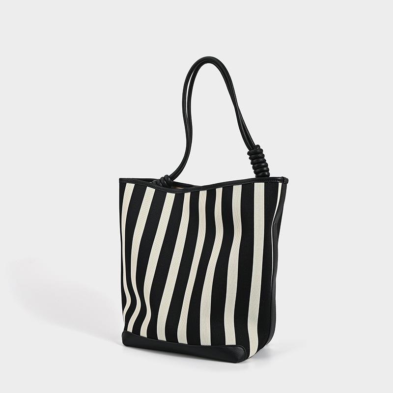 Damen Tote Bag Gestreift WEICHES Leder Lässig Modisch Einfach Umhängetasche Große Kapazität Handtaschen und Geldbörsen Damen Eimer Taschen