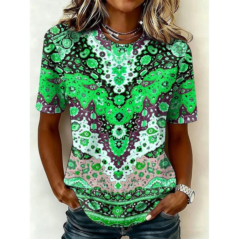Women's T Shirt Print Vintage Stylish Casual Short Sleeve Crew Neck Round Neck Regular Tops Summer Spring