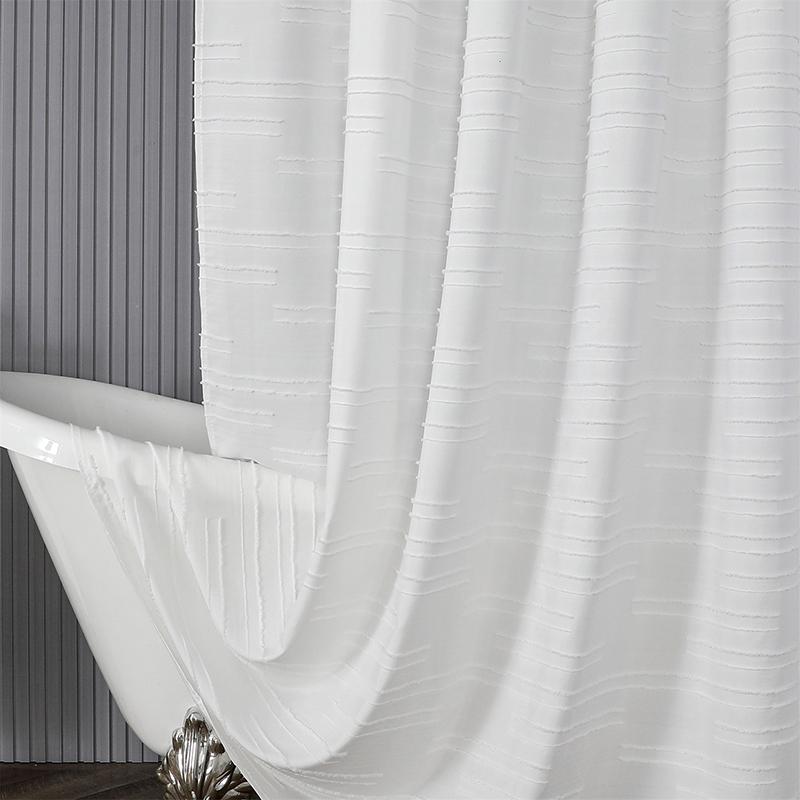 Waterproof Polyester Woven Fabric Shower Curtain White Flocking Shower Curtains for Bathroom Bathtub Bathing Cover with Hooks