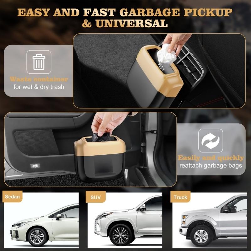 Car Trash Can,Leakproof Small Trash Bin with Lid and Bags,Garbage Dust Case Storage Box Organizers