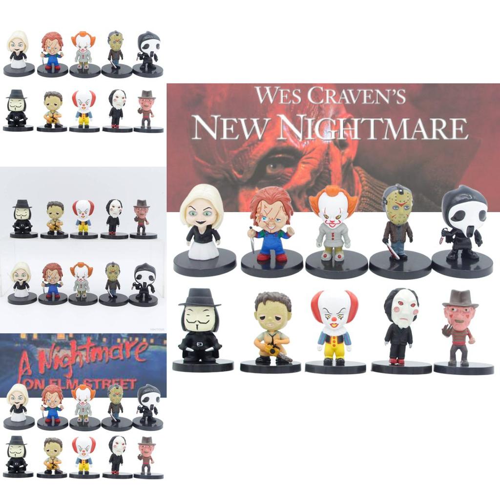 Sada 10 PVC figurek postav z hororových filmů Chucky, Joker, The Crow a další!