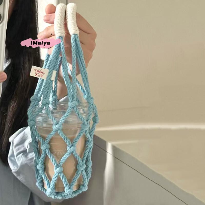 M-Portable Coffee Cup Bag Hollow Out Bottle Bag Practical Mugs Bag Foldable Water Bottle Bags Woven Net Bag Cup Cover
