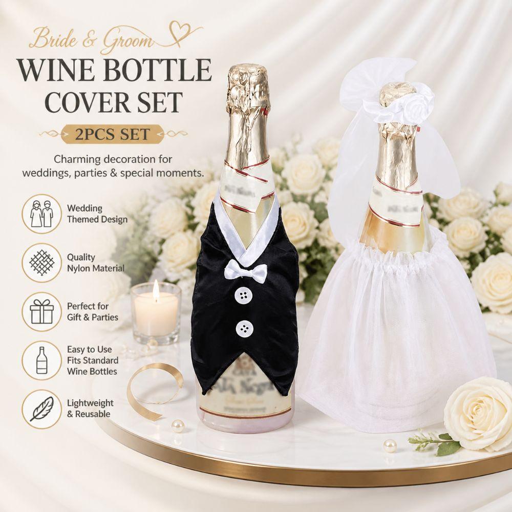 2Pcs/set Romantic Wine Bottle Cover Black/White Wedding Bottle Dress  Wedding Anniversary Party