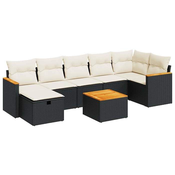 VidaXL Salon de jardin 8 pcs avec coussins noir résine tressée 3325934