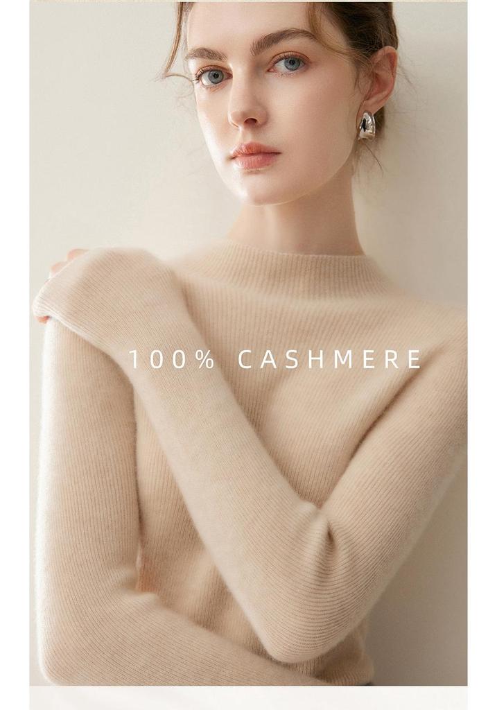 Seamless Pure Cashmere High Neck Women's Slimming Knit Sweater