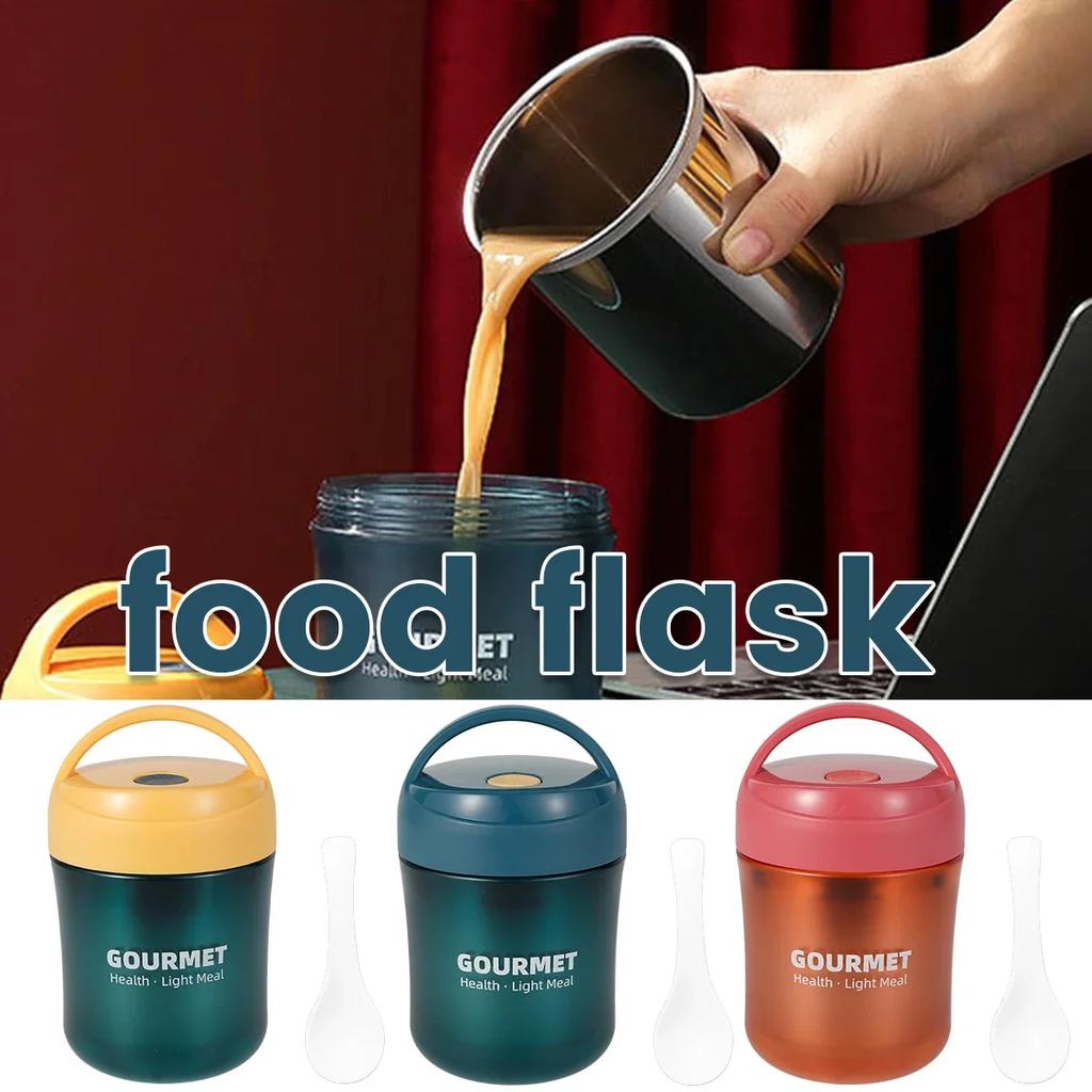 Insulated Food Jar Stainless Steel Food Flask for Hot Food Vacuum Insulated Soup Thermos W/ Spoon Carry Handle 500ml Food