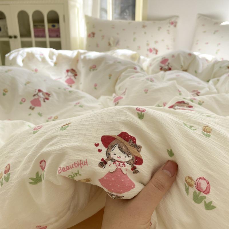 A-Typ Doppelgarn Vierteiliges Heimtextil Bettwäscheset Cartoon Bettlaken Bettbezug Studentenwohnheim Dreiteiliges Bettwäscheset