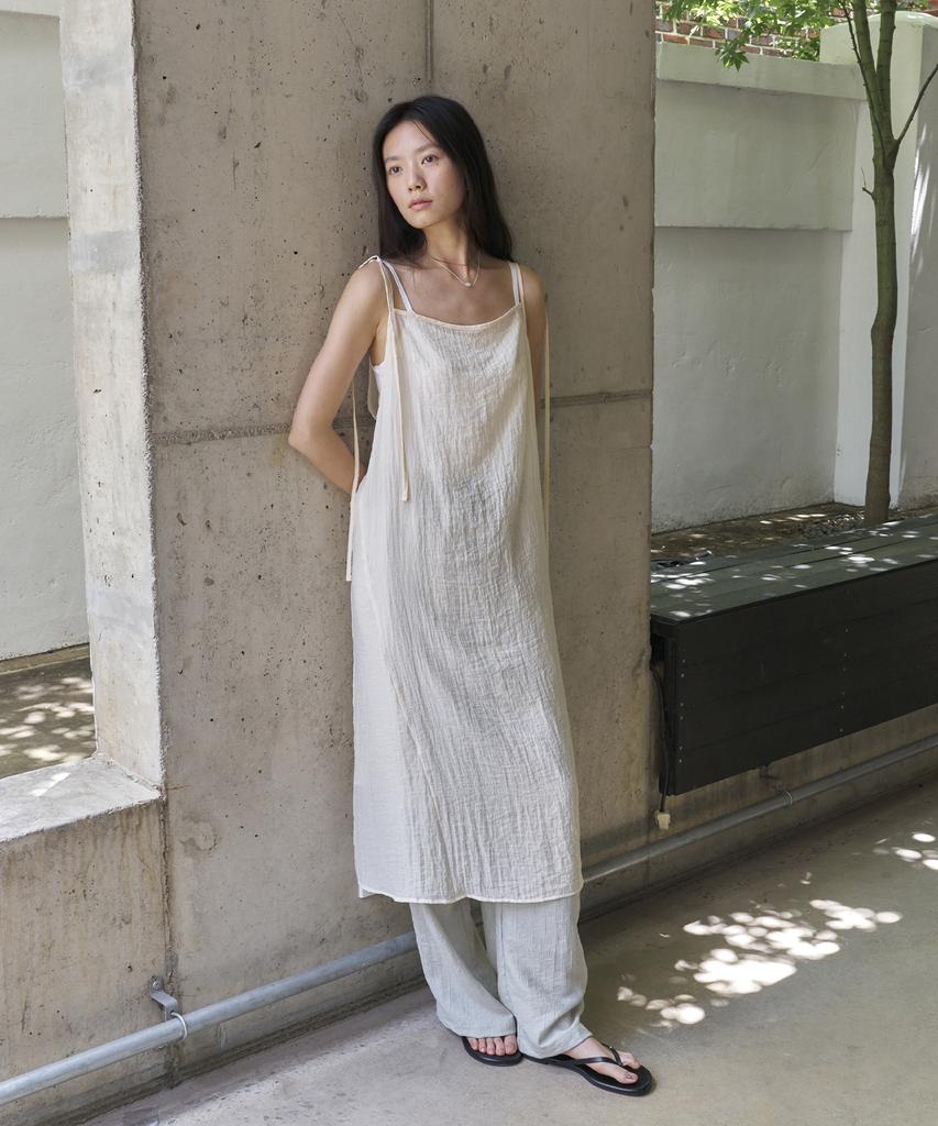 Mosyupamosyu Back Wrap Layered Dress [Butter Beige]