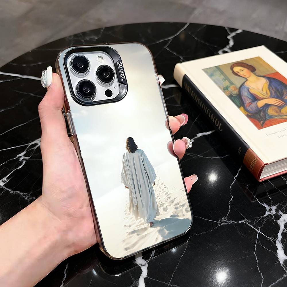 Holy J-Jesus C-Christ JC Phone Case For iPhone 17,16,15,14,13,12,11 Plus,Pro Max,XS,Colored Silver Plated Inside Cover