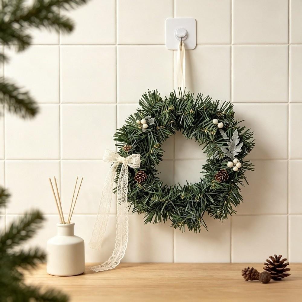 Green Artificial Green Pine Wreath Rustic Christmas Door Wreath Outdoor Front Door