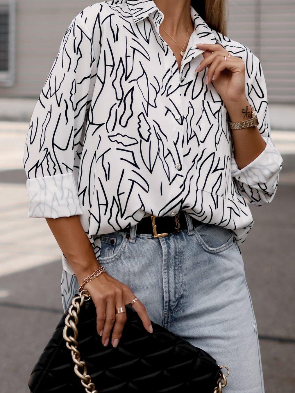 

European and American Autumn Long-Sleeve Print Shirt for Women S