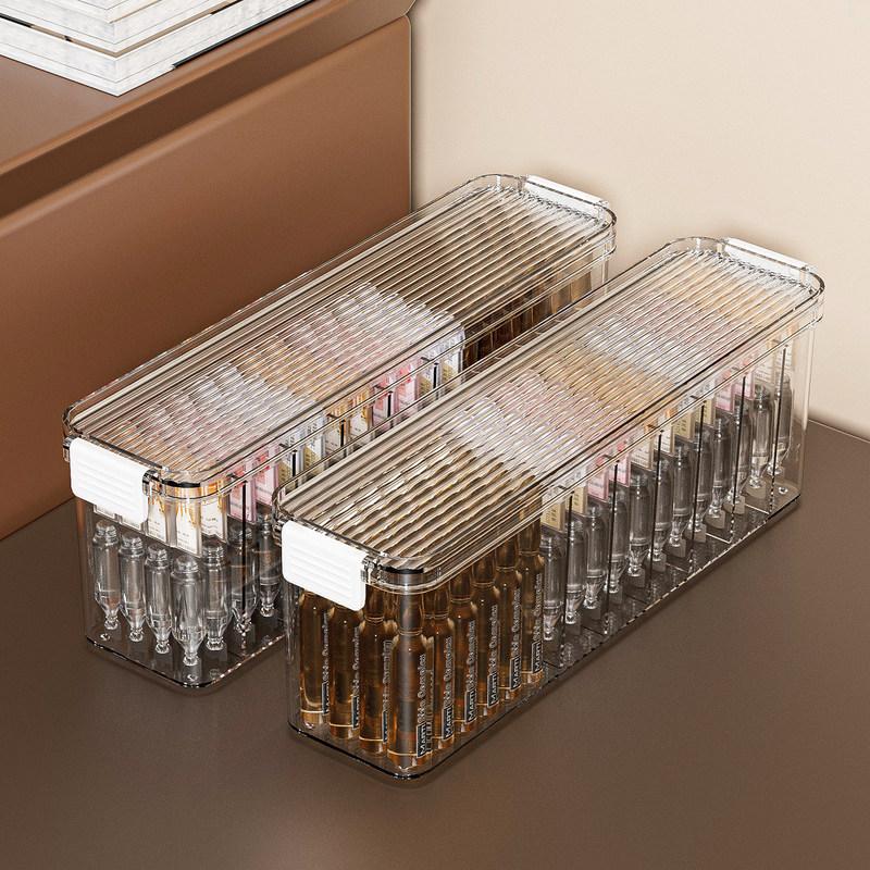 Transparent Acrylic Desktop Storage Box Cosmetic Organizer Plastic Rectangular Home Organization Tool Divided Lid Storage Box