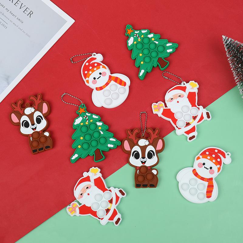 1-10Pcs Christmas Pop Keychains Silicone Bubble Pendant Xmas Tree Ornaments Kids New Year Party Gift Favors Squeeze Keychain