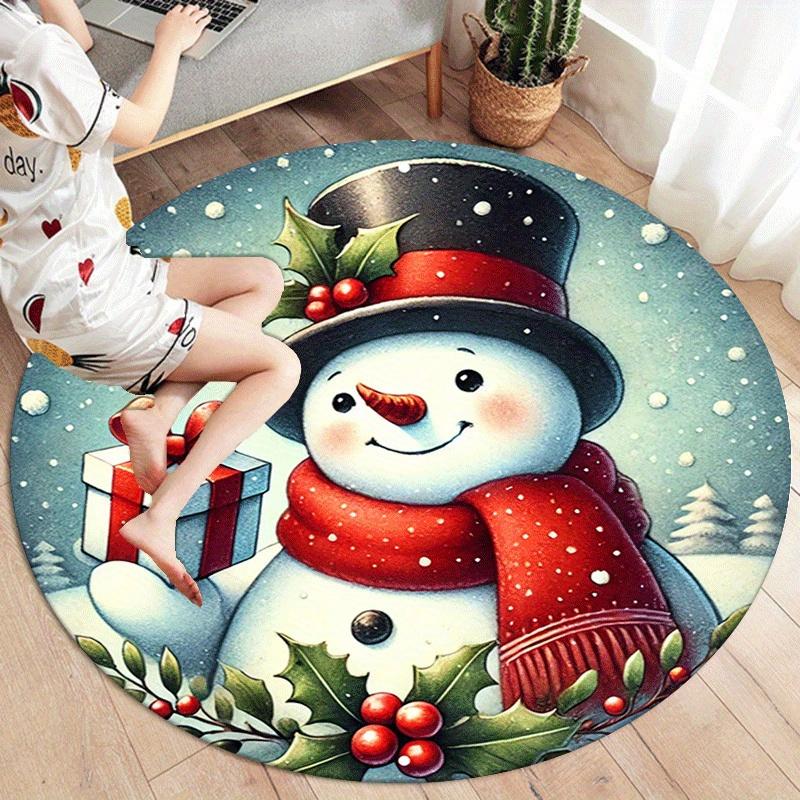 1pc Soft, Absorbent & Non-Slip Snowman Holding A Gift Round Rug, Perfect for Entryway, Living Room, Bedroom Decor, Machine Washable Flannel