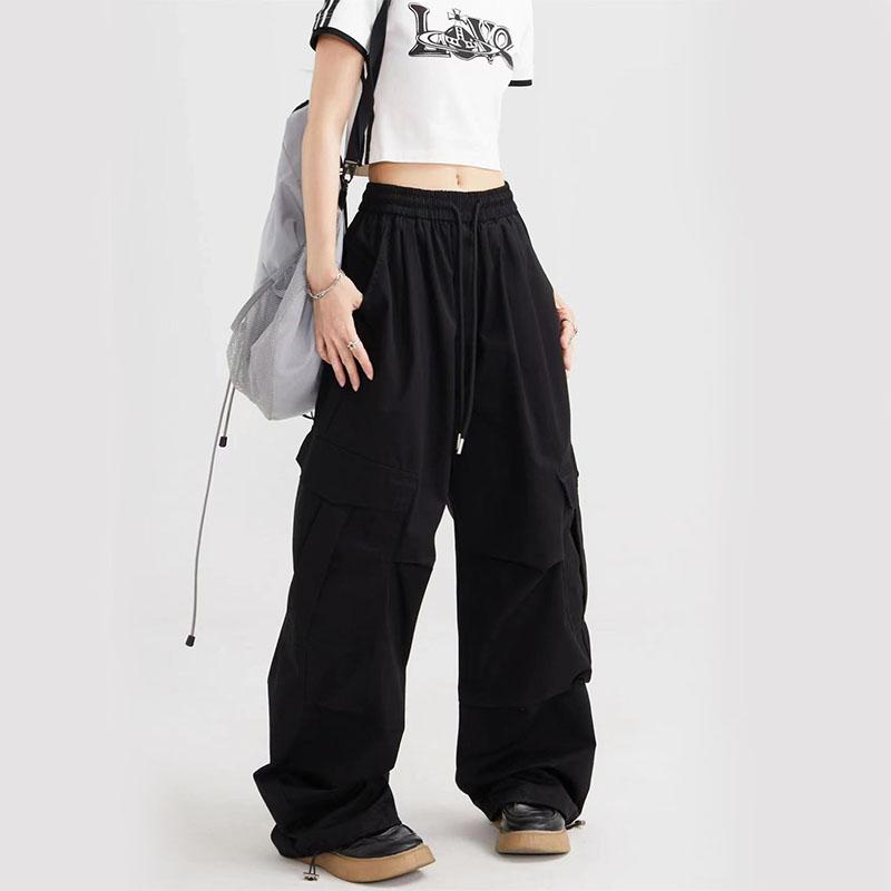 Pantaloni cargo de vară, vintage, de stradă, verde armată, pentru femei, Y2K, japonezi, cu buzunar largi, pantaloni de sport Harajuku, supradimensionați, largi