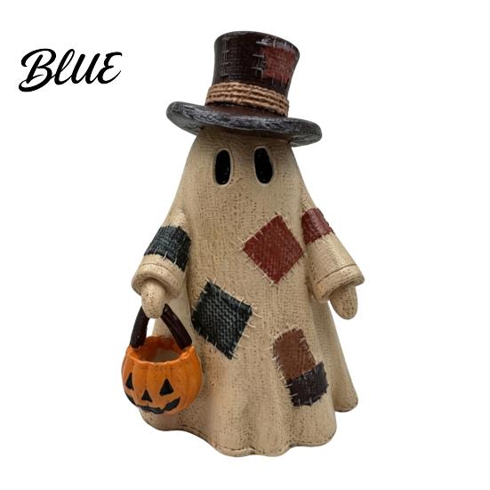 Decorazioni di Halloween per Fattoria Fantasma Patchwork Illuminato Statuetta in Resina con Lanterna di Zucca Stile Rustico Artigianato Stagionale Lampada da Tavolo Autunno Vintage