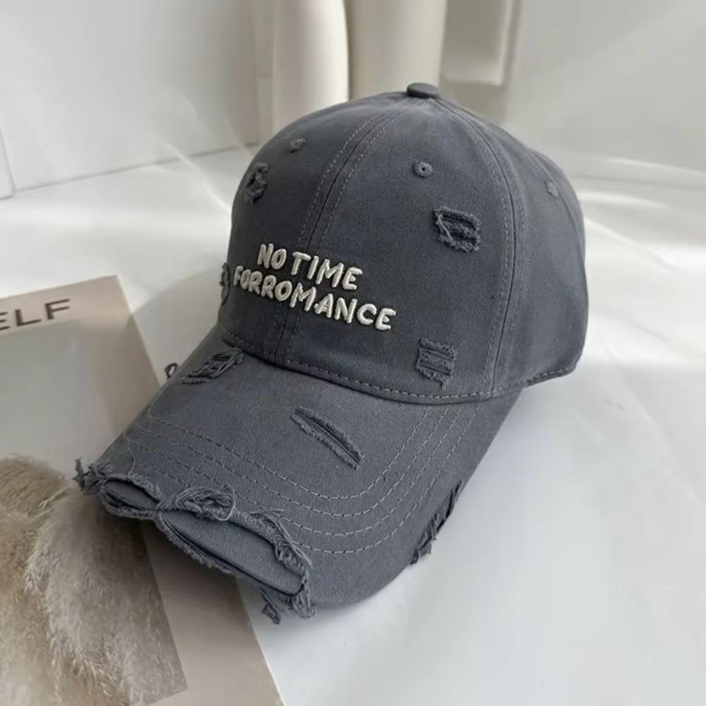 Korean Ripped Baseball Cap Alphabet Embroidery Holes Peaked Cap Solid Color Snapback Cap Men Women