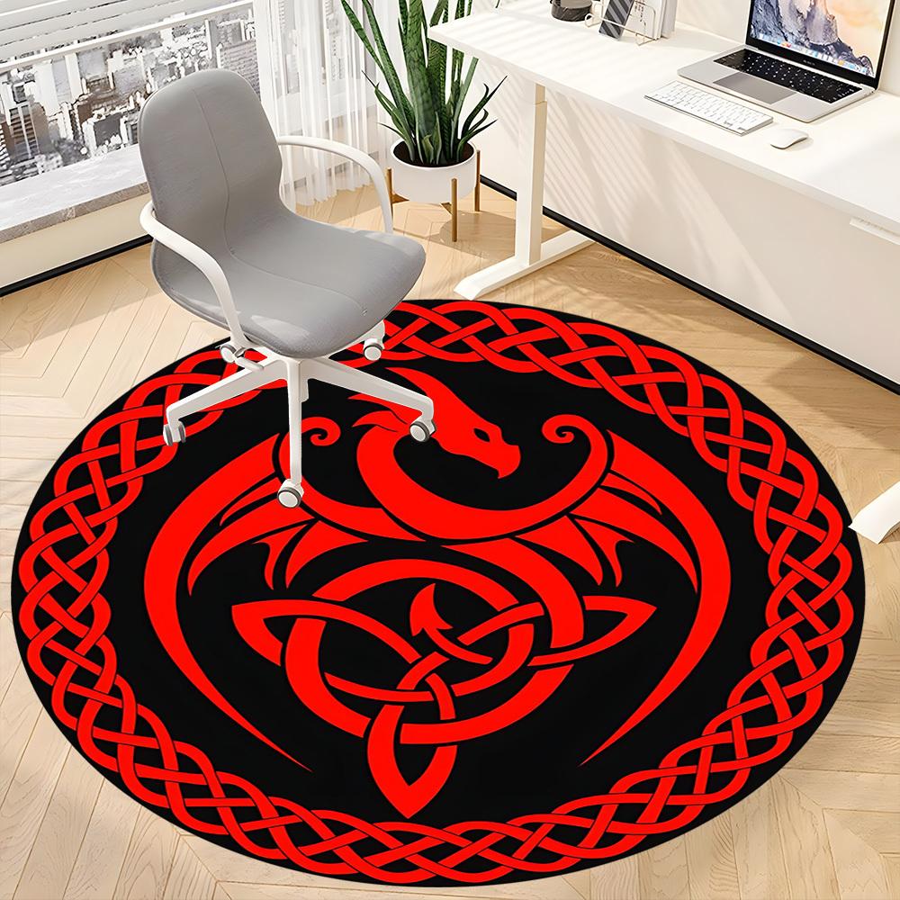 1pc Celtic Dragon Office Round Area Rug, Under Office Chairs Bedroom Living Room Home Decor, Room Deco, Available in Various Sizes
