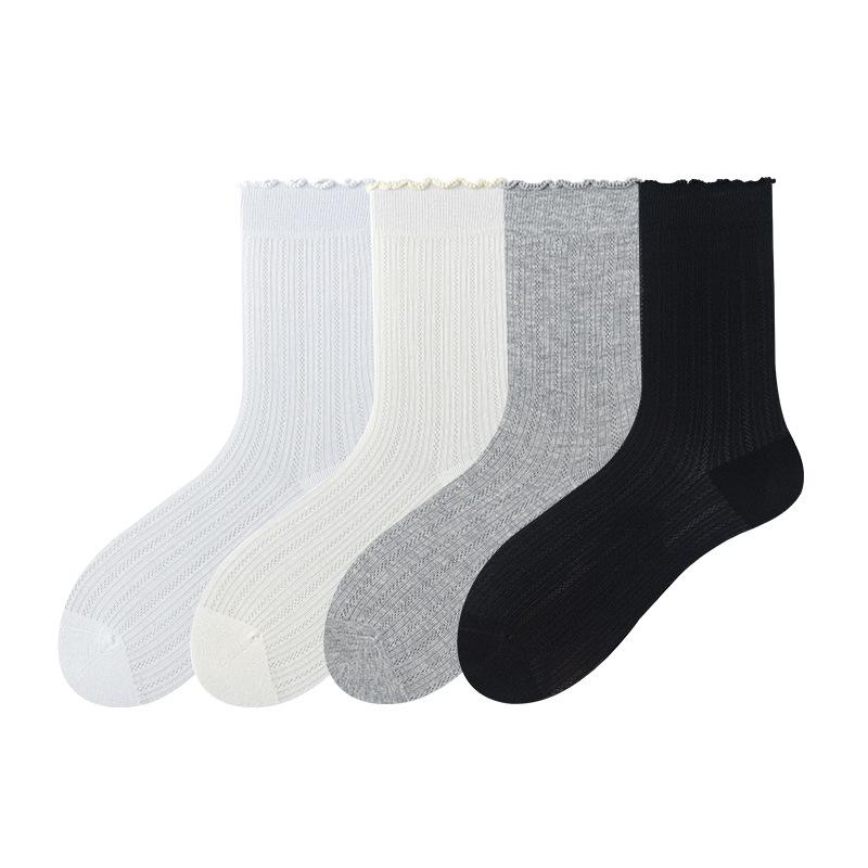 Summer Lightweight Socks - Perforated Mesh Cotton Socks with Breathable Lace and Layered Stockings - Solid-colored Hundred-layer Mid-calf Socks