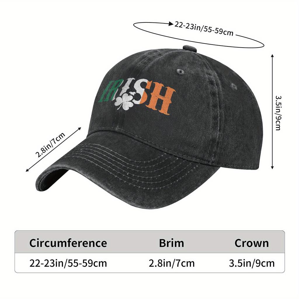Irish Flag Clover Baseball Denim Cap Retro Washed Outdoor Casual Unisex Adult Polyester Hat