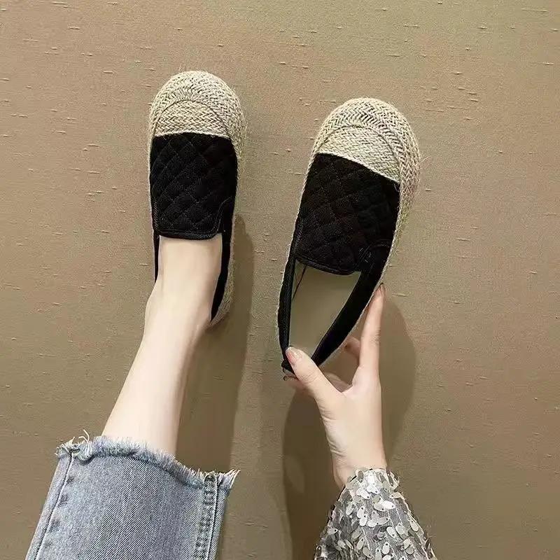 Fashion Espadrilles Flat Women's Shoes Canvas Loafers Slip On Female Footwear Round Toe Daily Routine With High Quality Offers Luxury A