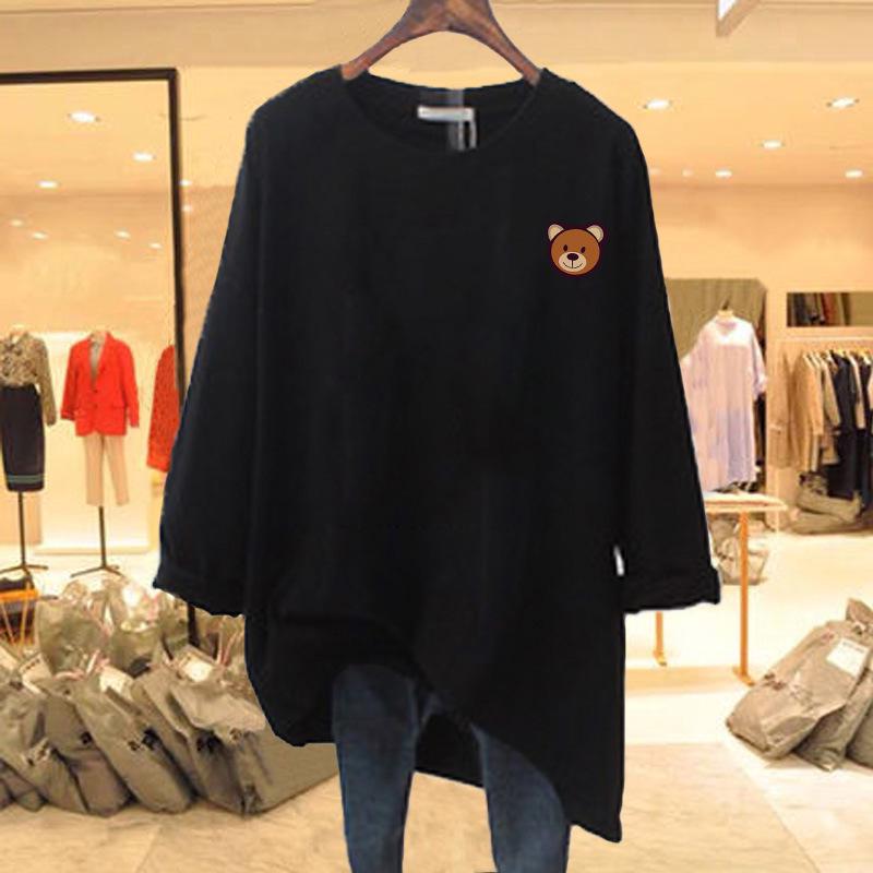 Těhotenské bavlněné tričko s dlouhým rukávem - Volný střih, Mikina zakrývající boky, Základní vrstva střední délky na jaro a podzim