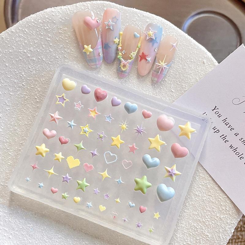 3D Heart Star Pentagram Silicone Nail Mold DIY Nail Art Sweet Transparent Manicure Decoration Creativity Template for Nail Charm