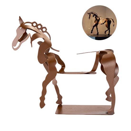 Abstract Horse Sculpture Hollow Horse Statue with Light Metal 3D Animal Figurine Home Office Desktop Decoration Ornament