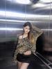 New Trendy Vintage Leopard Print V-Neck Knit Cardigan for Women, Soft and Fuzzy with Drawstring