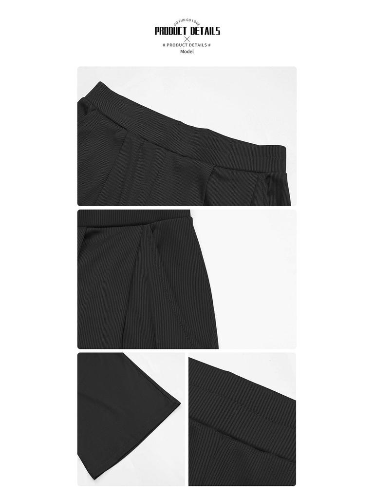 2024 Women's Autumn Solid Color Wide Leg Ribbed Casual Pants with Elastic Waist