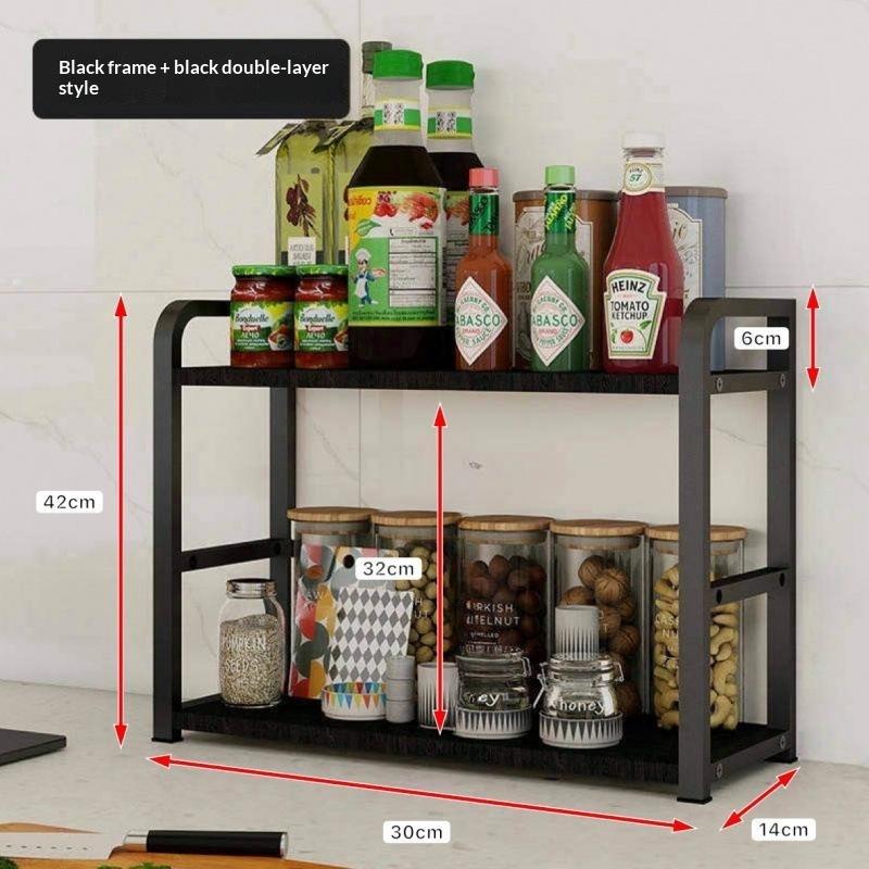2 Tier Kitchen Counter Storage Rack Wooden Desktop Spice Organizer Heavy Duty For Countertop Seasoning Bottle Storage